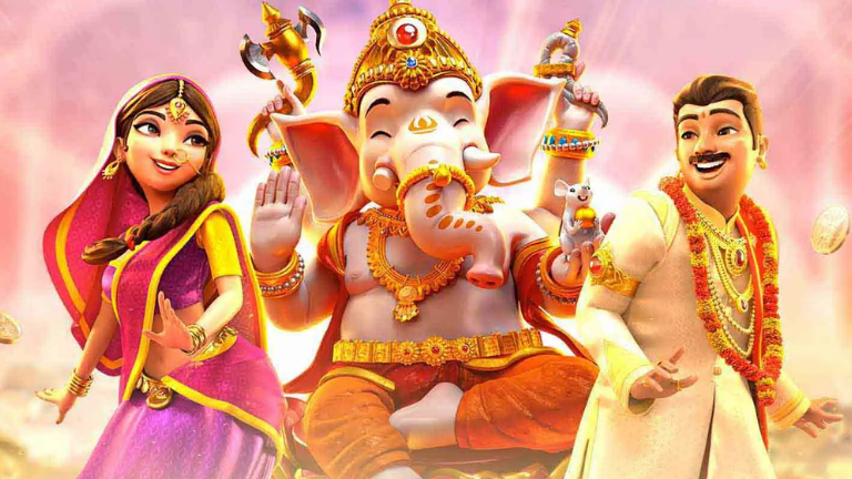 "Ganesha Fortune slot by PG Soft featuring Hindu-inspired symbols, golden temples, and divine rewards."
